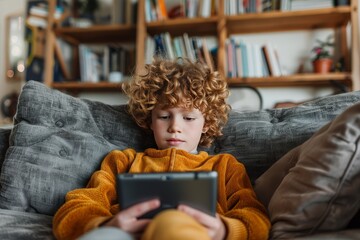 Child engaging with interactive educational apps  colorful tools for home learning fun