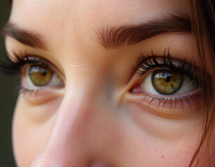 Fototapeta premium A close-up of a woman's eye with long eyelashes and a vibrant brown iris