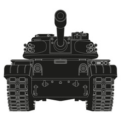 Main battle tank front view. Coloring Page. Ukraine army. War conflict. Realistic Military vehicle. Vector illustration isolated on white background.