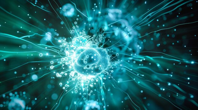 nuclear fission inside a reactor, showing neutrons splitting uranium atoms with bursts of energy