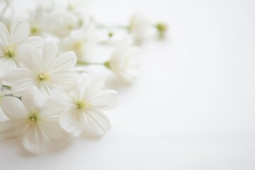 Delicate white flowers gently rest on a bright background, emanating a peaceful, gentle ambiance.