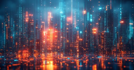 Fototapeta premium Futuristic cityscape with neon lights at night