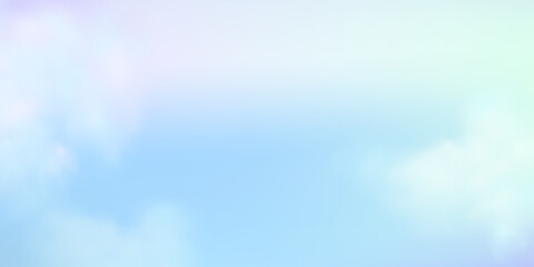 Illustration of a sky with warm orange and pink hues, scattered clouds lit by the setting sun. Depicts a peaceful sunset in late afternoon during summer or spring. 