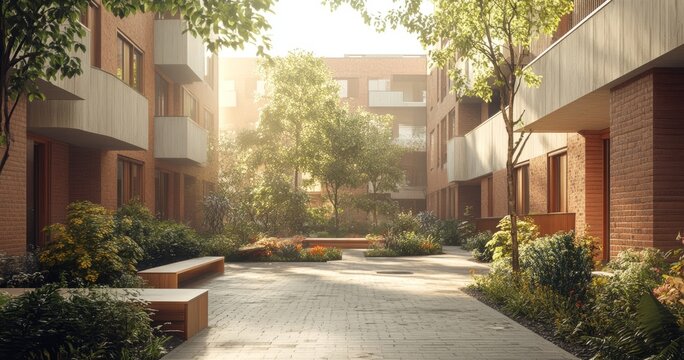 Serene urban garden in modern complex