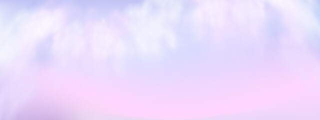 Illustration of a sky with warm orange and pink hues, scattered clouds lit by the setting sun. Depicts a peaceful sunset in late afternoon during summer or spring.  © gala