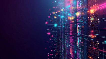 Obraz premium Abstract digital background with glowing lines and particles, creating a futuristic, high-tech look.