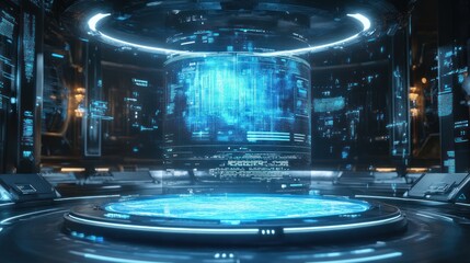 Futuristic Cyberspace with Digital Data and a Glowing Platform