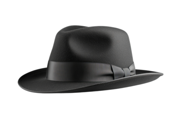 Classic black fedora hat with a wide brim and a black grosgrain ribbon