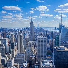 Naklejka premium Panoramic top view of New York skyscrapers Manhattan Island