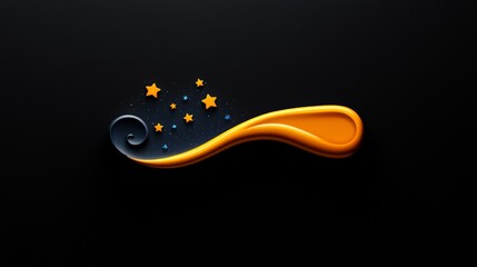 Fototapeta premium Celestial Swirl: A captivating abstract design featuring a vibrant orange swirl adorned with shimmering gold stars against a deep black background. Evoking a sense of wonder and cosmic beauty.