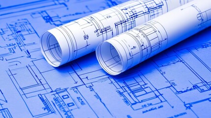 Blueprints Rolled Up on Architectural Design Plan