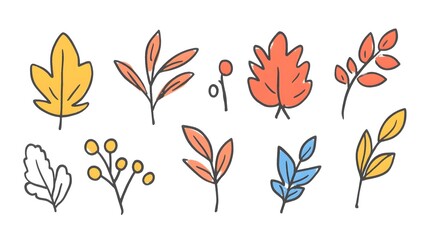 Obraz premium Colorful leaf illustrations featuring autumnal and spring elements.