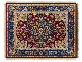 Classic Persian floor rug with an intricate floral pattern and rich red blue and gold colors