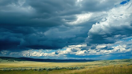 Fototapeta premium Dark clouds over green field