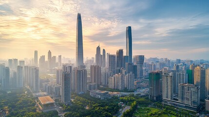 Obraz premium Panoramic view of commercial buildings skyline in Guangzhou city center,