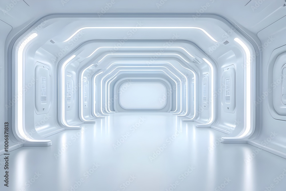 Poster futuristic cyber monday tech corridor banner with blank space for title and call to action