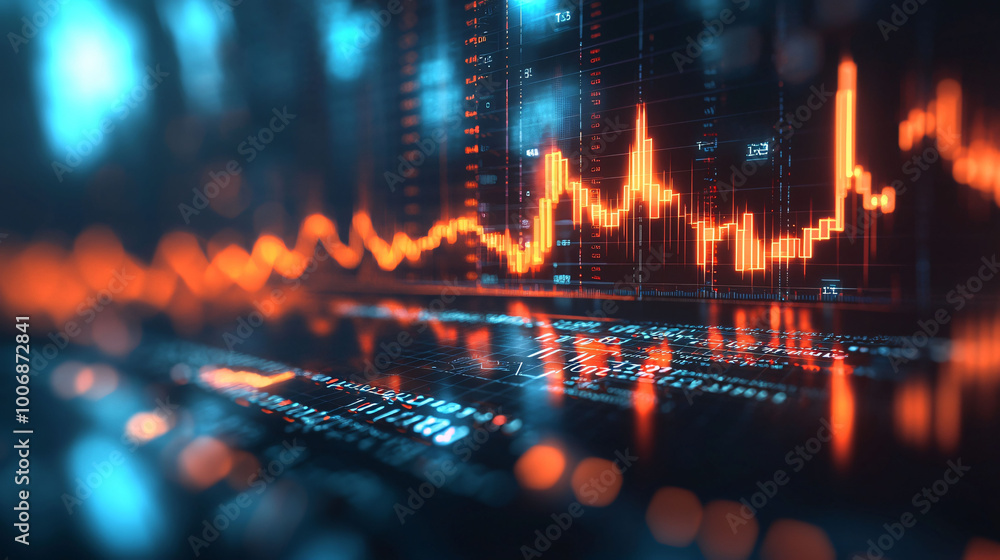 Poster image showcases abstract representation of financial and business growth, featuring glowing charts a