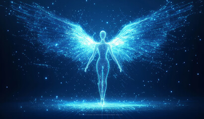 Digital Angel of Light in Futuristic Cybernetic Universe
