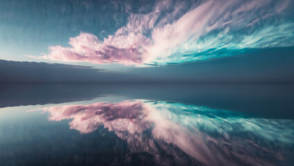 Fototapeta premium Gradient colorful cloud starry sky and water reflection.