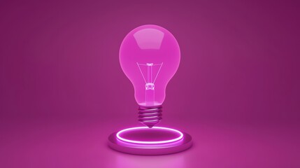 A vibrant pink light bulb illuminated against a soft purple background, symbolizing creativity and innovation.