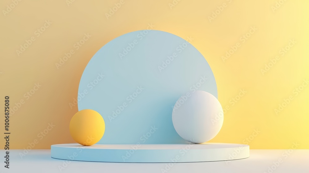 Poster abstract geometric shapes with soft pastel colors on a simple background, creating a modern aestheti