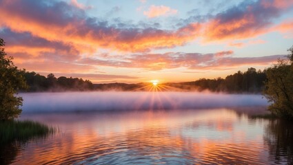 Fototapeta premium landscape nature image sunrise over the lake.