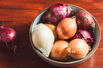 onions on wooden table