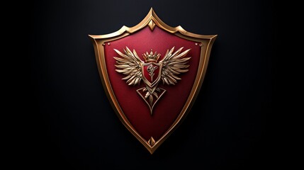 Royal Shield: A majestic, golden and red shield with a crown and wings, a symbol of power, protection, and royalty. The intricate details and bold design evoke a sense of history and grandeur.  