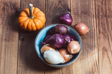 onions on wooden table