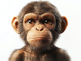 Cute monkey face with expressive eyes on a white isolated background.