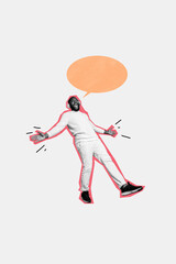 Obraz premium Composite trend artwork sketch image photo collage of empty space silhouette young african man lying down talk speech cloud bulb chatting