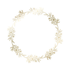 Hand drawn floral wreath golden rustic frame