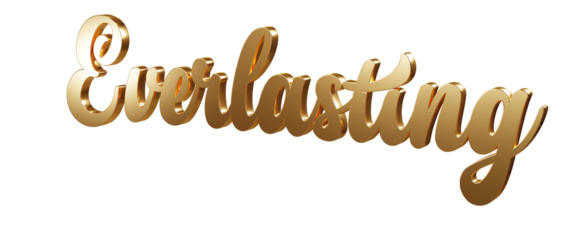 Luxury 3D gold text "Everlasting" on transparent background. Three dimensional Realistic script letters for logotype, symbol, signage, message etc.