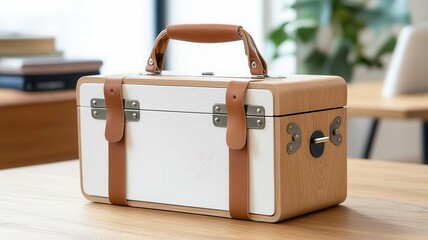 Offset box with an integrated handle for easy carrying, featuring a clean, unmarked surface   integrated handle, convenient carrying