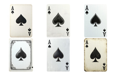 Ace of spades playing cards in multiple conditions isolated on transparent background