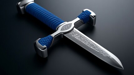 Royal Blue Dagger: A meticulously crafted dagger with an intricate design, boasting a royal blue handle and gleaming silver blade.  A captivating image perfect for fantasy, historical.