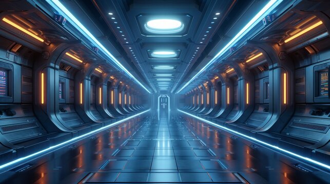 Futuristic Modern Empty stage background technology Sci-fi interior concept 3d rendering.