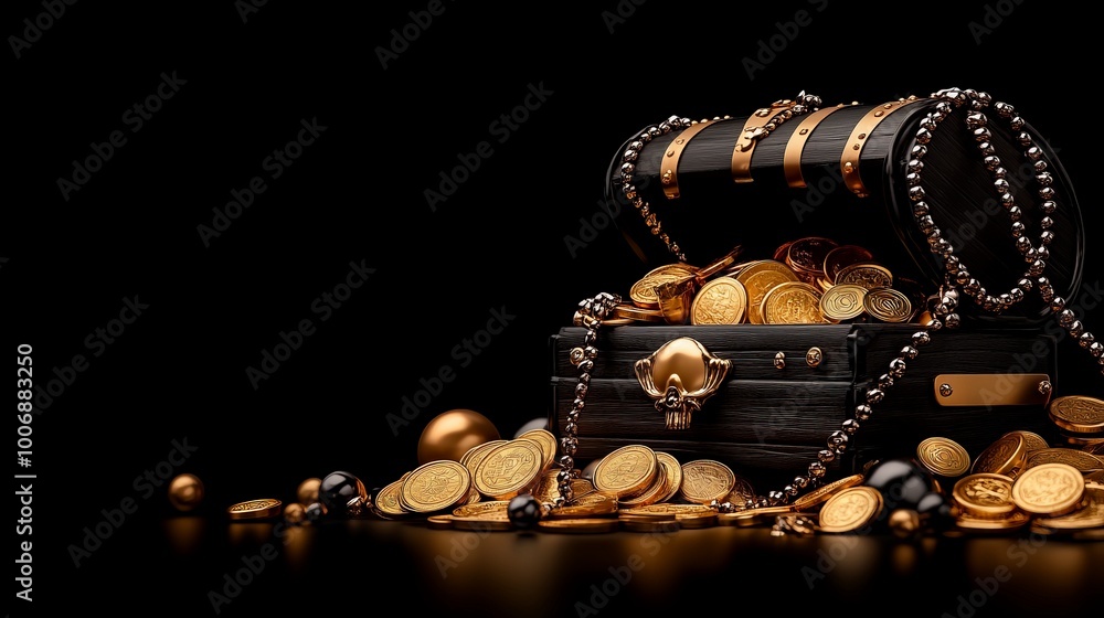 Wall mural treasure chest overflowing with gold: a captivating image of an antique treasure chest brimming with