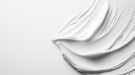 Close-up of moisturizing cream in a smooth swirl on a plain white surface, emphasizing the gloss and texture. No logos or people for a minimalist look.