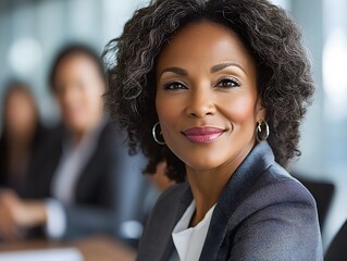 Confident mature African American businesswoman smiling in a professional office setting