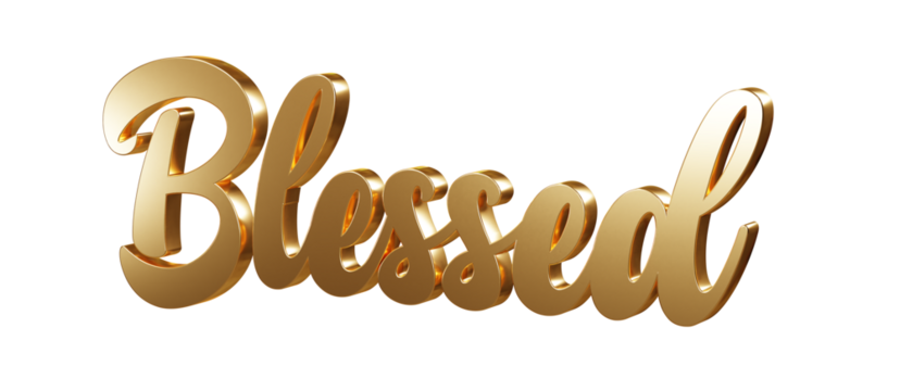 Luxury 3D gold text "Blessed" on transparent background. Three dimensional Realistic script letters for logotype, symbol, signage, message etc.