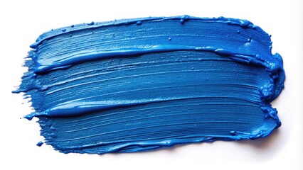 Abstract blue paint swatch, smooth brushstroke texture with a matte finish, smeared across a clean white background