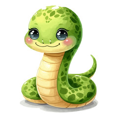 Fototapeta premium Cute Snake Wearing Clothes Watercolor Illustration on White Background