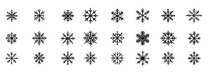 Set snowflake icon silhouette. Outline vector snowflakes. Illustration for christmas, new year, winter decor