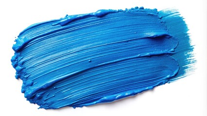 Abstract blue paint swatch, smooth brushstroke texture with a matte finish, smeared across a clean white background