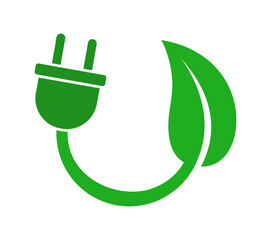 liście i wtyczka elektryczna, ikona zasilania ekologicznego © robert6666