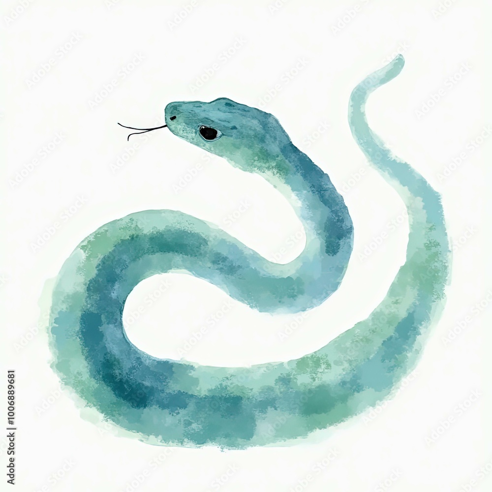 Poster Serene watercolor snake design for art projects and decor.