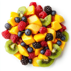 Fresh Mixed Fruit Salad with Mango, Kiwi, Berries, and Peaches.