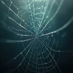 Intricate spider web at dawn capturing moisture in nature's symmetry.