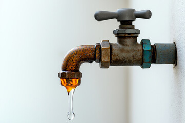 A faucet dripping water that transforms into flames, showcasing striking contrast between water and fire. This image evokes sense of urgency and transformation